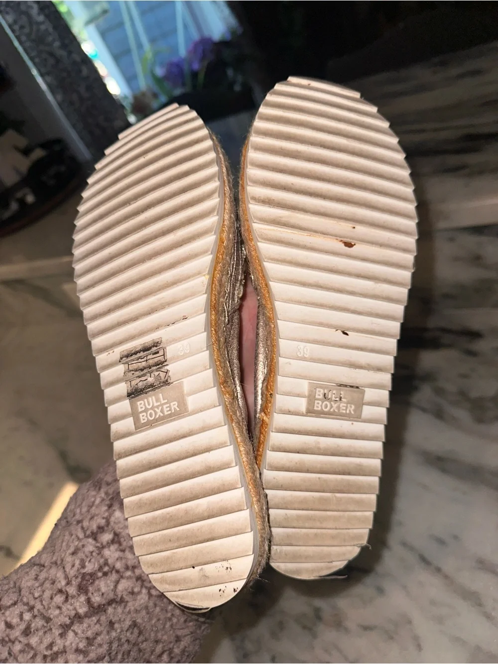 Bull Boxer Size 39/8-8.5 Women's Metallic Espadrille Beaded Slip-Ons in Beige